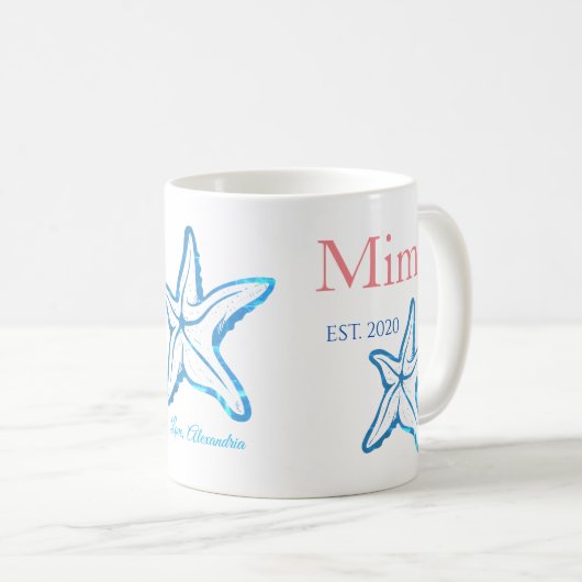 Cute Mimi Blue Starfish Beachy Coffee Mok (Voorkant rechts)