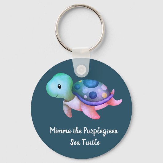 Cute Mimma De Paarse Groene Zee Ronde Sleutelhanger (Voorkant)
