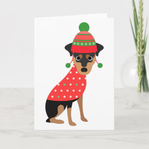 Cute Min Pin Dog-kerstkaart Feestdagen Kaart