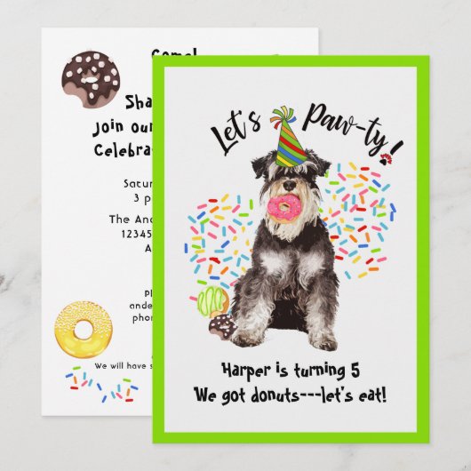 Cute Mineature Schnauzer Birthday Party Invitation Kaart (Voorkant / Achterkant)