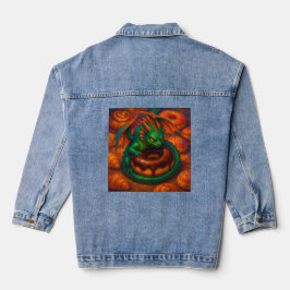 Cute Mini Green Dragon & Donut Fantasy Art Denim Jacket