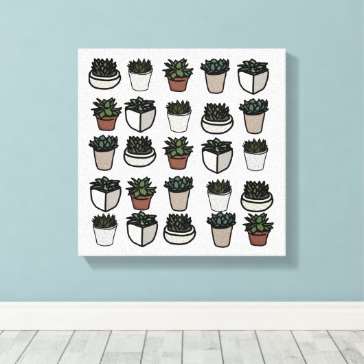 Cute mini succuled Patroon Canvas Afdruk (Insitu (Houten vloer))