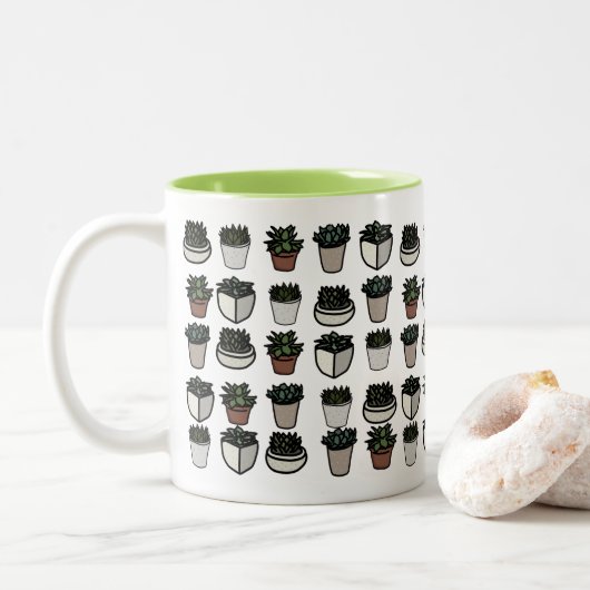 Cute mini succuled Patroon Tweekleurige Koffiemok (Met donut)