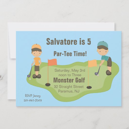 Cute Miniature Golf Boys Party Invitation Kaart (Voorkant)