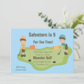 Cute Miniature Golf Boys Party Invitation Kaart (Staand voorkant)