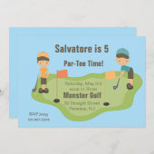 Cute Miniature Golf Boys Party Invitation Kaart (Voorkant / Achterkant)