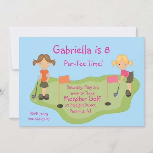 Cute Miniature Golf Girls Party Invitation Kaart (Voorkant)