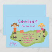 Cute Miniature Golf Girls Party Invitation Kaart (Voorkant / Achterkant)