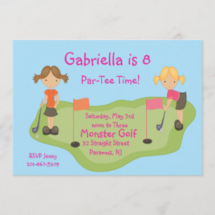 Cute Miniature Golf Girls Party Invitation Kaart