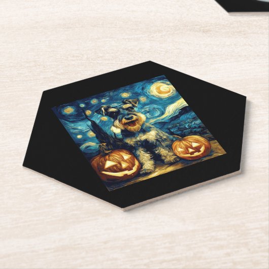 Cute Miniature Schnauzer Dog Halloween Jack O Lant Kartonnen Onderzetters (Schuin)