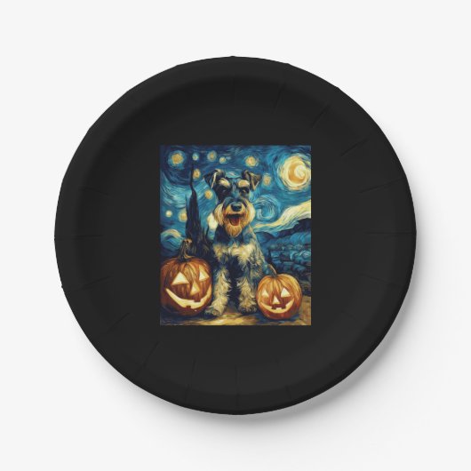 Cute Miniature Schnauzer Dog Halloween Jack O Lant Papieren Bordje (Voorkant)
