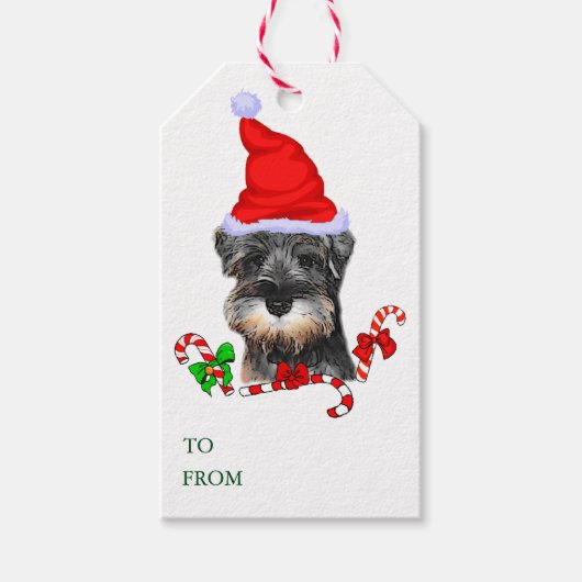 Cute Miniature Schnauzer Kerstmis Cadeaulabel (Voorkant)