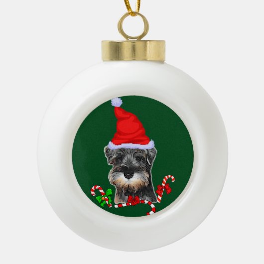 Cute Miniature Schnauzer Kerstmis Keramische Bal Ornament (Voorkant)