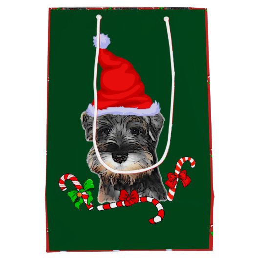 Cute Miniature Schnauzer Kerstmis Medium Cadeauzakje (Achterkant)