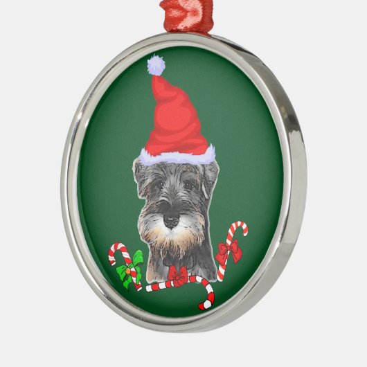 Cute Miniature Schnauzer Kerstmis Metalen Ornament (Links)