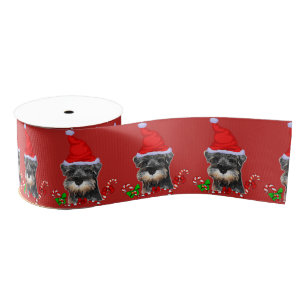 Cute Miniature Schnauzer Puppy Kerstmis Grosgrain Lint