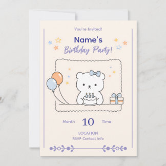 Cute Minimal Animal Birthday Party Invitation Kaart
