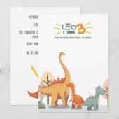 Cute Minimal Dinosaur 3rd Birthday Party Boy Kaart (Voorkant / Achterkant)