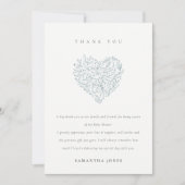 Cute Minimal Dusky Blue Floral Heart Baby shower Bedankkaart (Voorkant)
