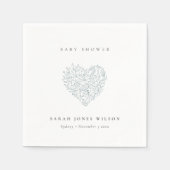 Cute Minimal Dusky Blue Floral Heart Baby shower Servet (Voorkant)
