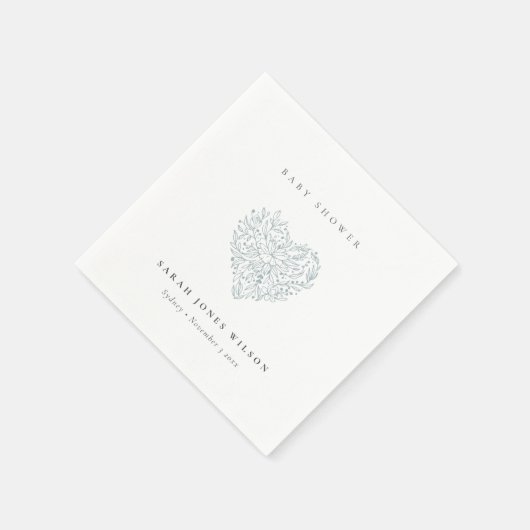 Cute Minimal Dusky Blue Floral Heart Baby shower Servet (Hoek)