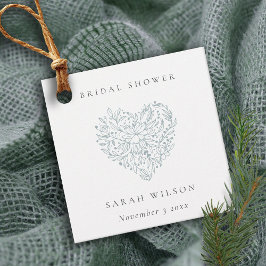 Cute Minimal Dusky Blue Floral Heart Vrijgezellenf Bedankjes Labels