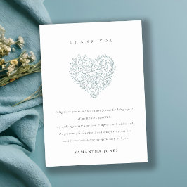 Cute Minimal Dusky Blue Floral Heart Vrijgezellenf Bedankkaart