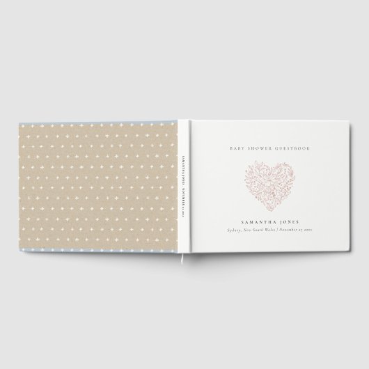 Cute Minimal Dusky Blush Floral Heart Baby shower Gastenboek (Volledig)
