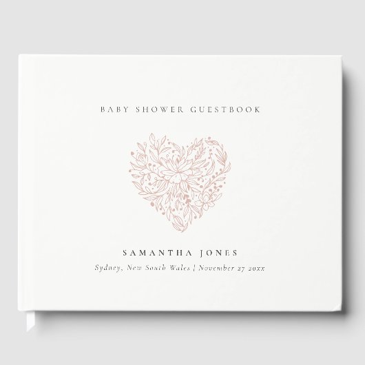 Cute Minimal Dusky Blush Floral Heart Baby shower Gastenboek (Voorkant)