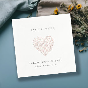 Cute Minimal Dusky Blush Floral Heart Baby shower Servet