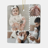 Cute Minimal Heart Baby Foto Collage Script Naam Keramisch Ornament (Links)
