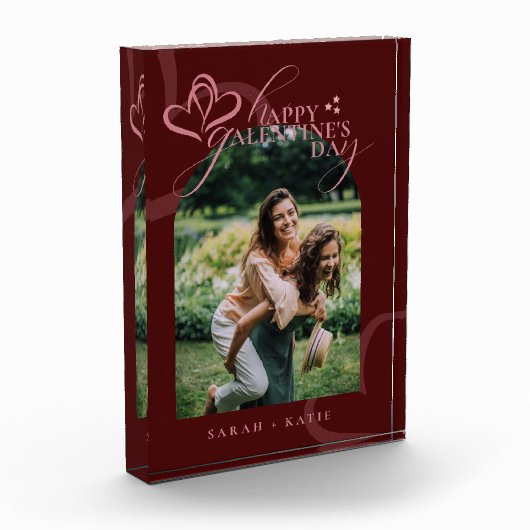 Cute Minimal Modern Maroon Script Galentine's  Fotoblokken (Links)