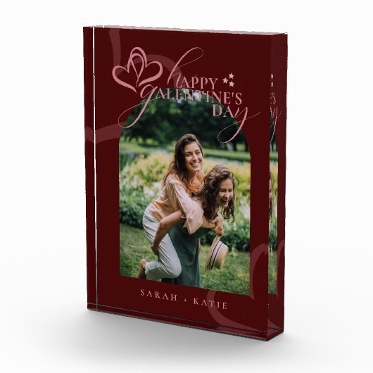 Cute Minimal Modern Maroon Script Galentine's Fotoblokken (Rechts)