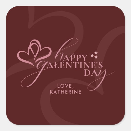 Cute Minimal Modern Maroon Script Galentine's  Vierkante Sticker (Voorkant)