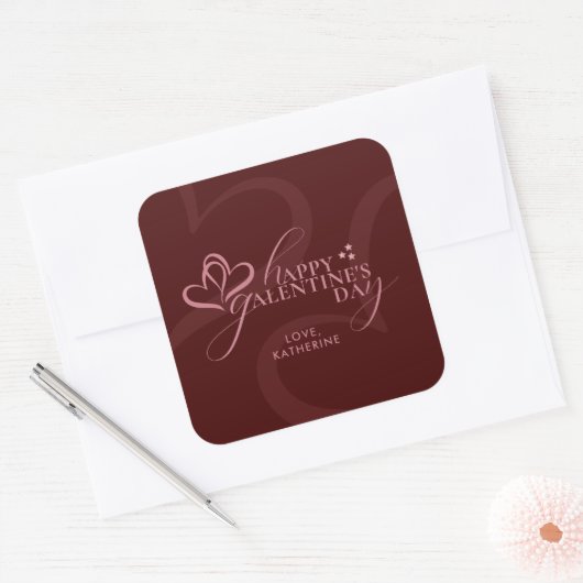 Cute Minimal Modern Maroon Script Galentine's Vierkante Sticker (Envelop)