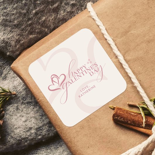 Cute Minimal Modern Pink Cream Script Galentine's Vierkante Sticker