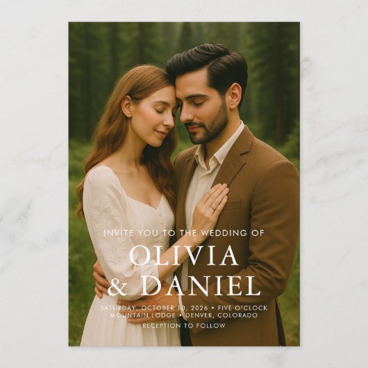 Cute Minimal Simple Photo Wedding Invitation Kaart (Voorkant)