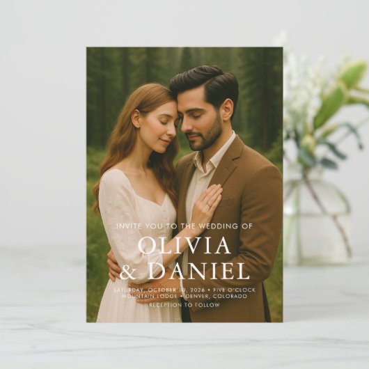 Cute Minimal Simple Photo Wedding Invitation Kaart (Staand voorkant)