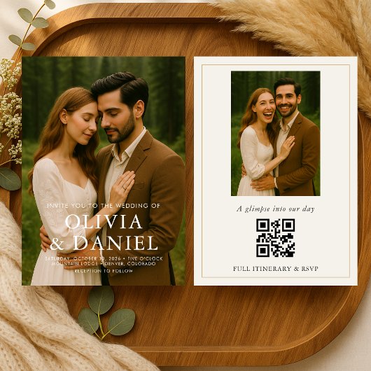 Cute Minimal Simple Photo Wedding Invitation Kaart