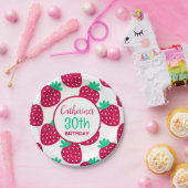 Cute Minimal Strawberry Pattern in Red and Green Papieren Bordje (Feest)