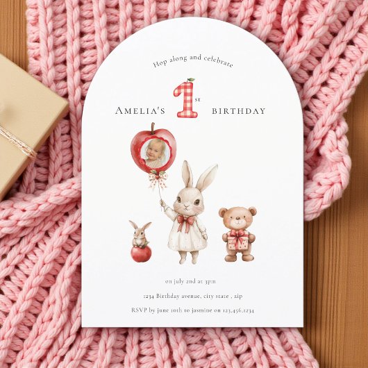 Cute  minimal watercolor photo "1st" Birthday Kaart