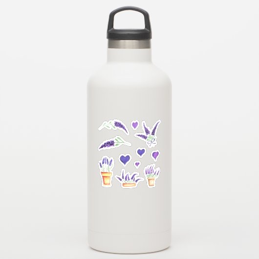 Cute Minimal Waterverf Provence delicaat grove lav Sticker (Waterfles)