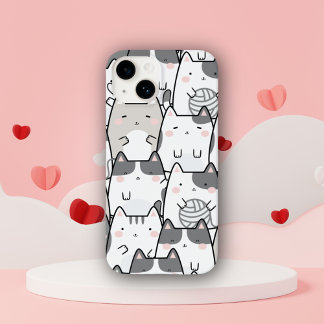 Cute Minimale Kawaii Kat Patroon iPhone / iPad hoe Case-Mate iPhone 14 Hoesje