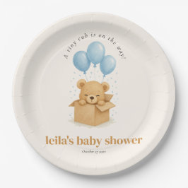 Cute Minimalis Blue Balloon Bear Baby Shower Papieren Bordje