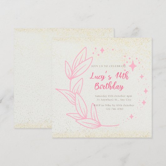 Cute Minimalist 14th verjaardagsuitnodiging Kaart (Voorkant / Achterkant)