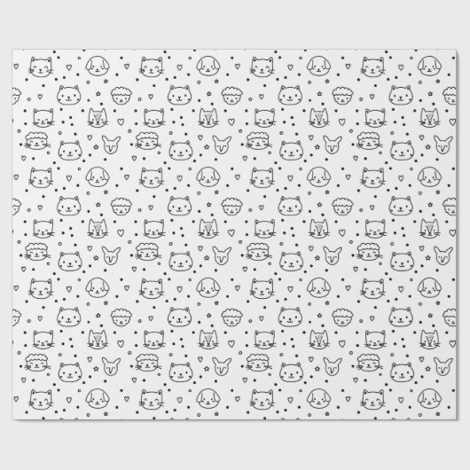 Cute Minimalist Animal Faces Cadeaupapier (Vlak)