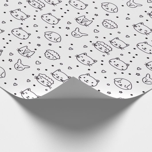 Cute Minimalist Animal Faces Cadeaupapier (Hoek)