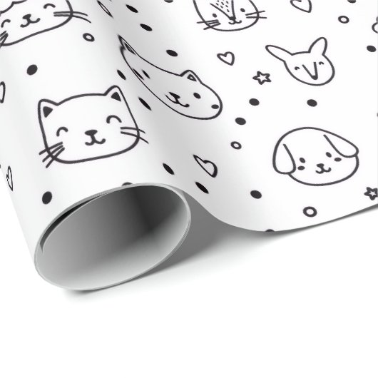 Cute Minimalist Animal Faces Cadeaupapier (Rol Hoek)