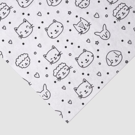 Cute Minimalist Animal Faces Doodle Tissuepapier (Detail)