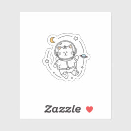 Cute Minimalist Astronaut Cat Line Art  Sticker